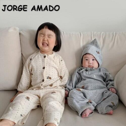 2021 Korean Style New Autumn Kids Girls Sets Cartoon Pear Romper + Cap + 2-pcs Pajama Sets Children Sleepwear + Jumpsuit E4200