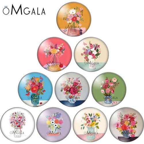 Colorful Flower Vase Oil Paintings 10mm/12mm/14mm/18mm/20mm/25mm Round photo demo glass cabochon flat back Making findings