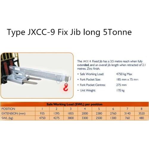 Hot sale Forklift accessories Forklift attachment Type JXCC-9 FIX Jib long 5Tonne