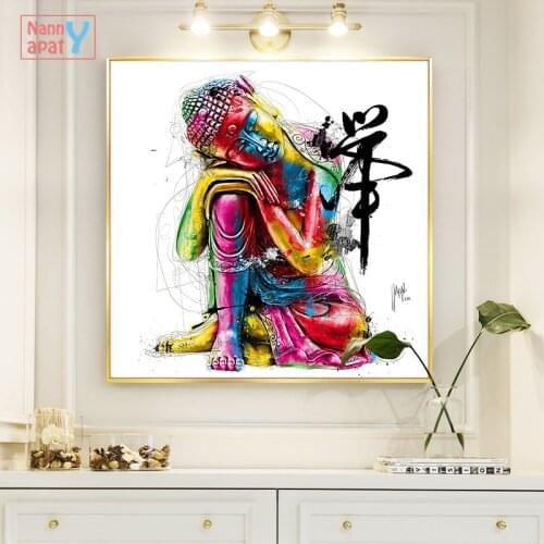 Buddha Art Picture Graffiti Wall Art Canvas Posters And Prints Wall Art Colorful Buddha Statue Poster For Living Room Home Decor