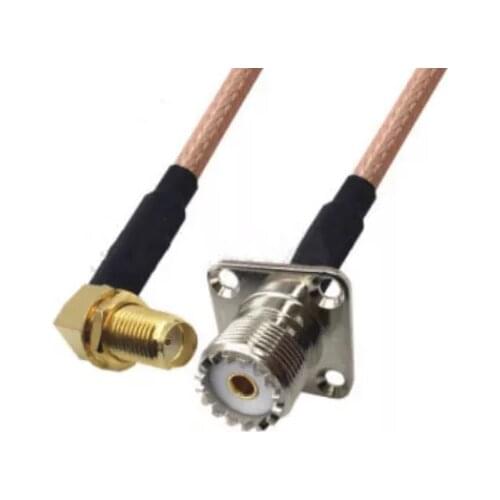 RG142 Cable SMA Female Right Angle To UHF SO239 Female 4 Hole Flange Panel Mount Connector RF Coaxial Jumper Pigtail Cable