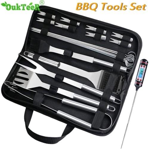 Stainless Steel BBQ Tools Set Barbecue Grilling Utensil Kitchen Accessories Outdoor Camping Cooking Tools Kits With Nylon Bag