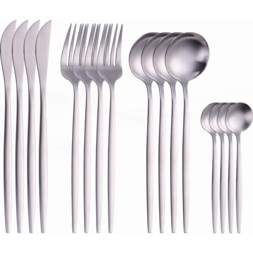 Stainless Steel Cutlery Set Spoon Fork Knife Set Kitchen Tableware 16Pcs Silverware Full Dinner Set Home Dinnerware Dropshipping