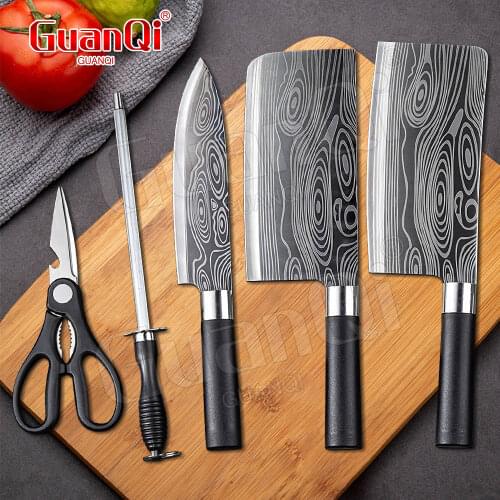 Kitchen Knife Sets Damascus Laser Pattern Chef Cleaver Slicing Knives Non-slip Handle Cleaver Knifes Cooking Household Tools