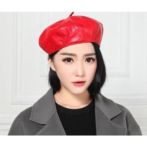 2018 New Winter Fashion Genuine Leather Sheepskin Cap Painter Beret All-match Female Star Real Cowhide Hat Women