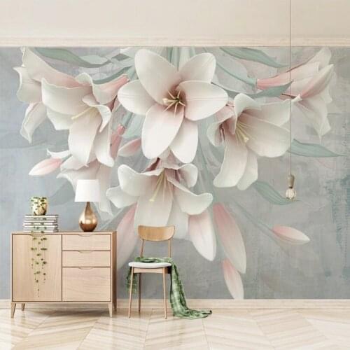 Custom size 2020 new flower 3d pink lily TV background mural wallpaper relief painting bedroom living room dining room