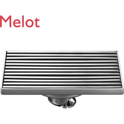 Solid Horizontal Bar Shower Room Floor Drain 304 Stainless Steel Rectangular Floor Drain Bathroom Self-Sealing Deodorant Floor