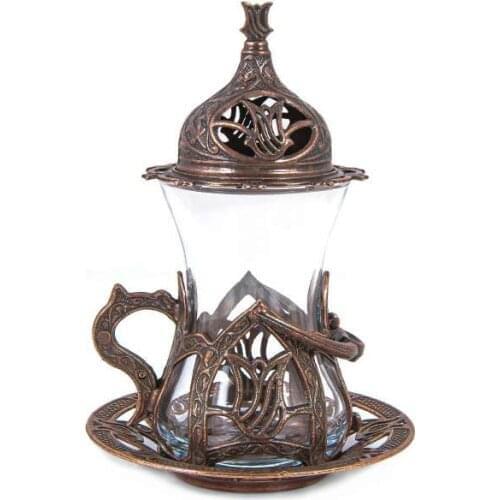 Ottoman authentic Design Turkish Arabic Tea Set for 6 Service Tea Cups Saucers Lids Tray Delight Candy Dish free