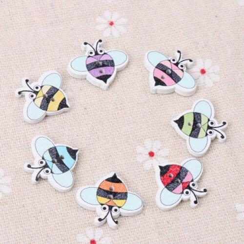 Mix Color Cartoon Cute Bee Wooden Buttons Botones Handmade Accessories Decoration Sewing Scrapbooking Crafts Diy 18x20mm 20pcs