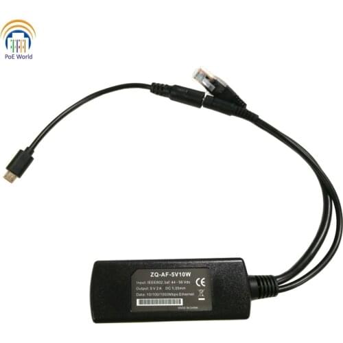 5V10W 802.3af Gigabit POE Splitter Micro-USB straight connector Active PoE Splitter for Tablets Dropcam or Raspberry Pi