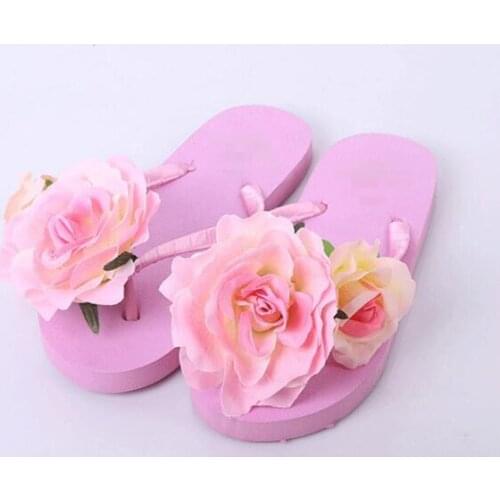 2017 New Summer Womens Sandals Open Toe New Shoes Woman Flip Flops Pink Rose Flower Sandals Beach Slippers Flat shoes