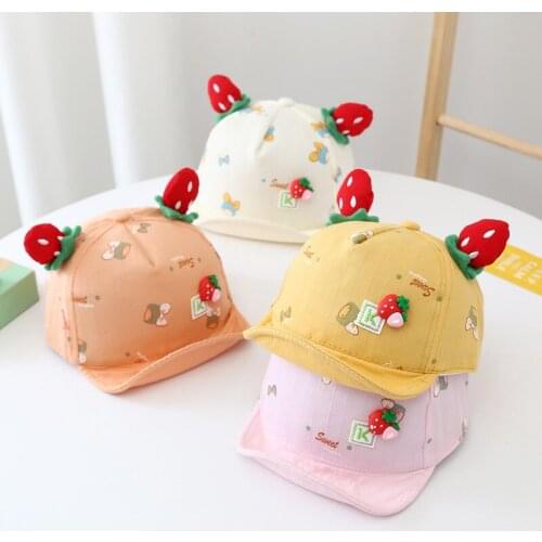 Newborn Baby Caps Hat Cute Strawberry Accessories Children Baseball Cap Adjustable Boys Girls Snapback Hats Cotton Kids Bonnets