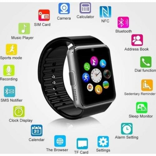 GT08 Bluetooth Smart Watch Touch Screen Big Battery Support TF SIM Card Suitable for iPhone Android Smart Watch PK DZ09 Watch