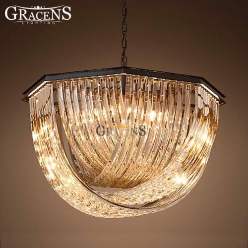 Modern Crystal Pendant Lighting E14 E12 American Style Vintage Lights Suspension Hanging Light Fixture Restaurant Hotel Home