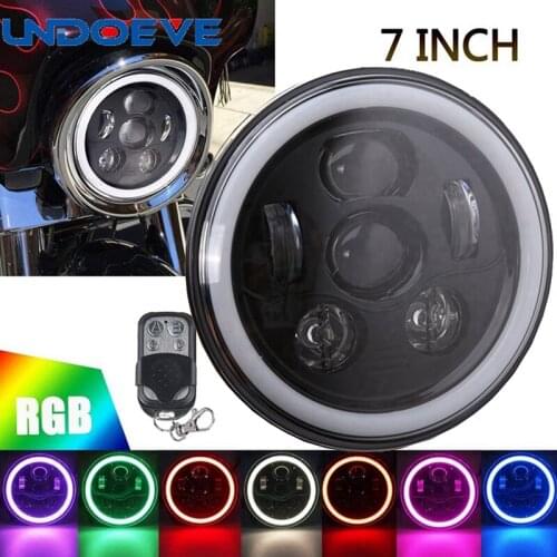 1pc New 7 Inch LED Headlights Bluetooth Control RGB Halo Ring Multi-color Driving Lamp Projector Street Glide Softail