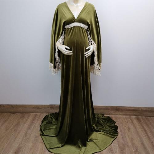 Spring Session Kaftan Photo Shoot Boho Maxi Long Bell Sleeves Nonmaternity Dress Velvet Gown Party Robe for Woman Photography