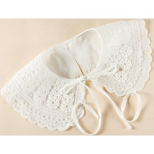 Embroidery Petal Floral Lace Fake Collar Shawl Wrap 3 Layer Hollow Out Short Poncho Capelet Scalloped Trim Necklace