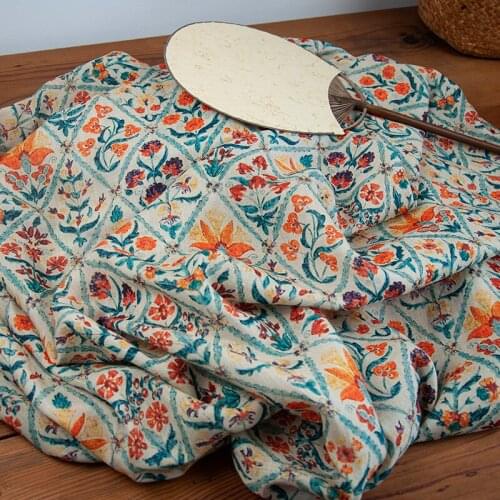 High quality new pure ramie fabric Unique printing tissu Top grade robe dress pants shirt coat patchwork