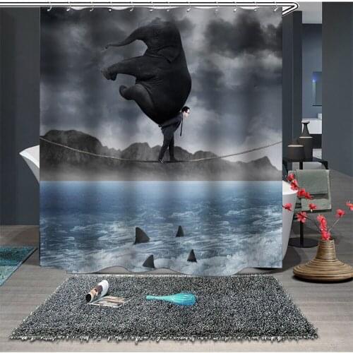 Custom Made Shower Curtain Bathroom Curtain Partition 1.5 x 1.8m 1.8 x 1.8m 1.8 x 2m Elephant