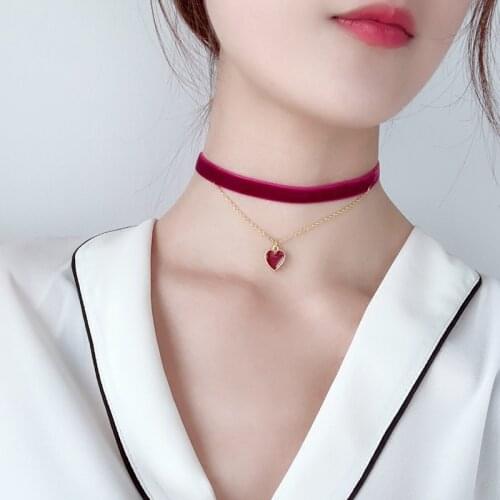 Green Black Red Korean Cute Multi Layer Heart Chains Lace Chokers Necklaces for Women Velvet Choker Necklace Bohemia