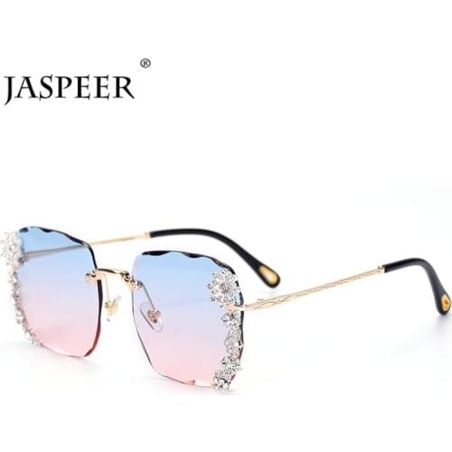 JASPEER Vintage Oversized Rimless Sunglasses Women Luxury Diamond Sun Glass Square Gradient Rhinestone Fashion Eyewear UV400