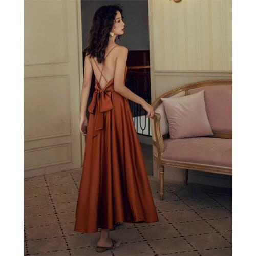 New 2021 Women Spring Summer Sundress Strap Beach Holiday Strapless Backless Sexy Satin Solid Vintage Dress