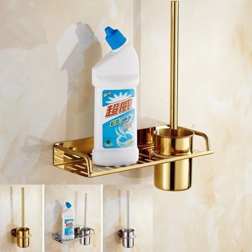Gold Toilet Brush for Cleaning SUS 304 Stainless Steel Wall Mounted Brush Holder Chromed Finish bathroom cleanning rack and hold