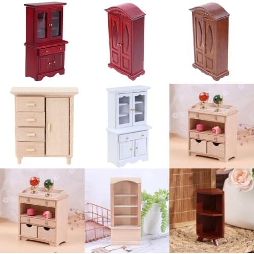 1pcs Dollhouse Miniature Kitchen Furniture Toys Cupboards Display Book Cabinet Desk Model Bookshelf Children Gifts