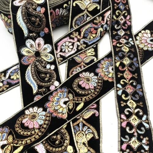1 Yards Embroidery Flower Fabric Sewing Applique DIY Sequin Ribbon Trim Craft