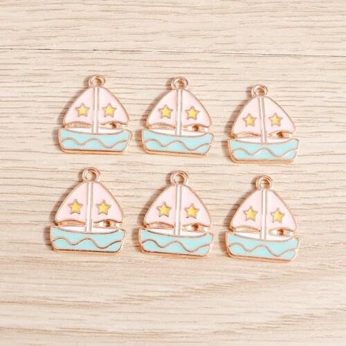 10pcs 16*19mm Enamel Sailing Boat Charms Pendants for Jewelry Making DIY Necklaces Earrings Keychain Charms Crafts Accessories