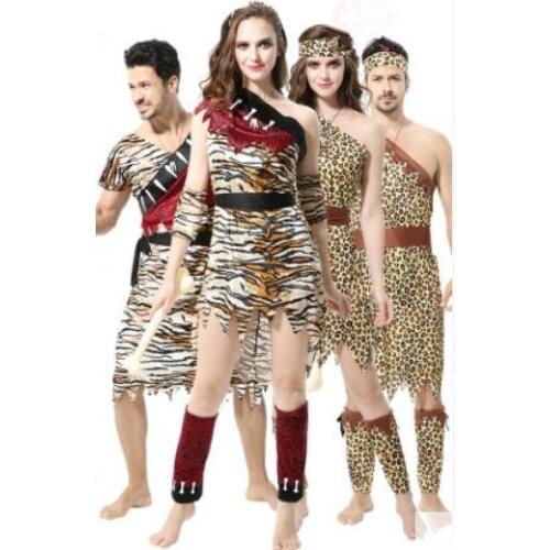 2020 leopard savage caveman croods flintstones primitive indian clothing carnival halloween costumes men women Couples clothes