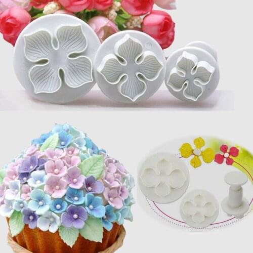 3pcs/lot Plastic DIY Hydrangea Flower Fondant Cake Decorating SugarCraft Plunger Cutter Mold Kitchen Baking Tools