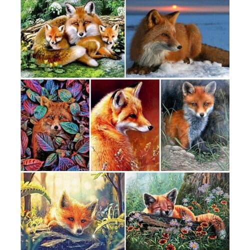 5D DIY Animal Fox Family Diamond Painting Full Drill Embroidery Cross Stitch Mosaic Craft Kit Home Decor Christmas Gift