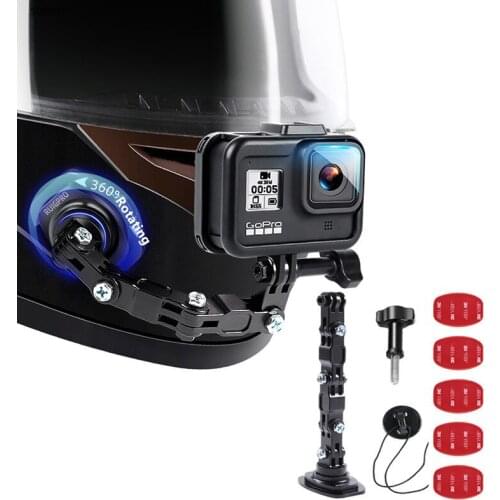 Aluminum Motorcycle Helmet Chin Fixed Bracket 360 Degree Rotation Extension Arm Mount Base For Gopro 9 8 Insta360 Action Camera