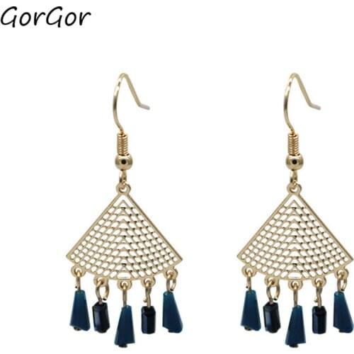 GorGor Dangle Earrings Women Fashion Statement Fan-shaped Hollow Out Purple Simplicity Temperament Birthday Gift EZ-399