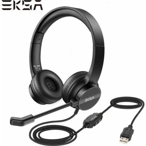 EKSA PC Gaming Headset Gamer H12E USB ENC Noise Cancelling Headphones with Microphone On-Ear for Call Centre/Traffic/Computer