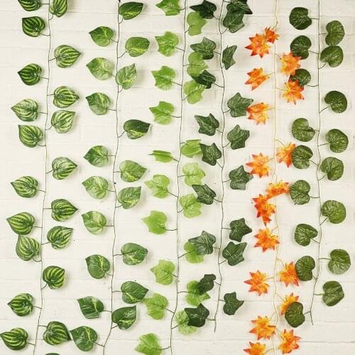 1 Pcs 2.1M Ivy Green Fake Leaves Garland Plant Vine Foliage Home Decor Plastic Rattan String Wall Decor Artificial Plants Green
