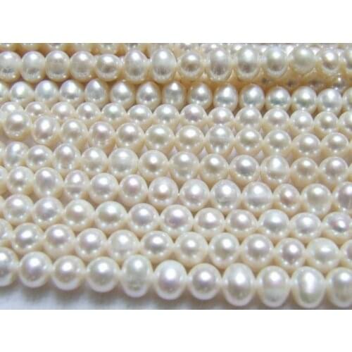KKGEMS 5 PCS 5-6mm Freshwater White Potato Pearl Strand Shimmery Pearly 14.5" Strand