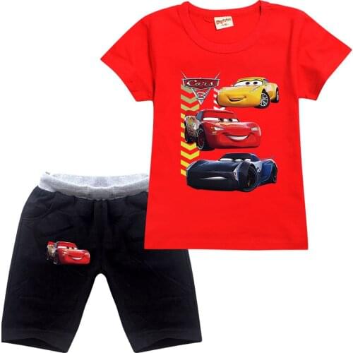 Disney Baby Boys Girl Clothes Set Cartoon 95 Cars Printed Kids Short tshirt + pants 2PCS Fashion Children Clothes Suit