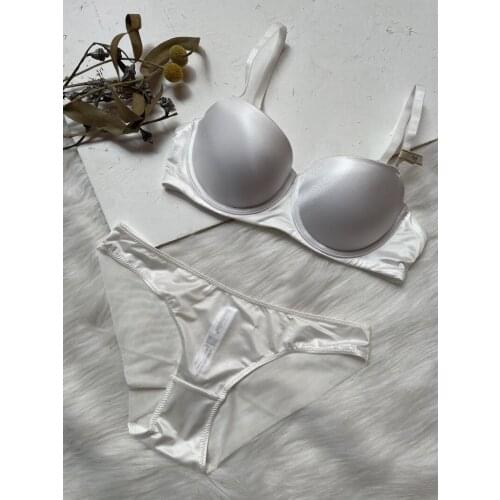 New sexy ladies bra briefs glossy surface bralette suit thin and thick gather bra set underwear set with steel ring lingerie