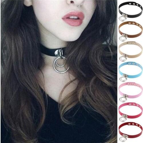Trendy Choker Collar Necklace Double Ring O Leather Gothic Bracelet Women Gift