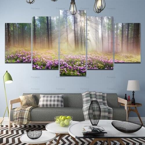 Hd Print Modular Canvas Posters Modern Home Decor Wall Art Pictures 5 Pieces Home Quotes Art Lavender Scenery Paintings
