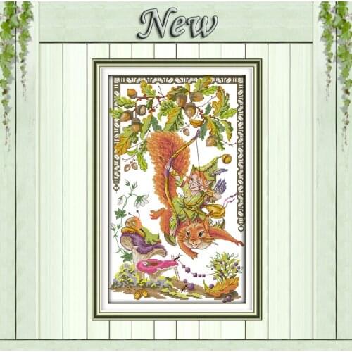 Squirrels and elves animal diy decor painting counted print on canvas DMC 14CT 11CT Cross Stitch Needlework Sets Embroidery kits