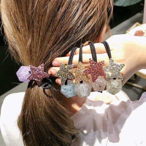 2021 New Small Fresh Five-Pointed Star Flash Drill Rope Acrylic Color Personality Hair Tie Rubber Band