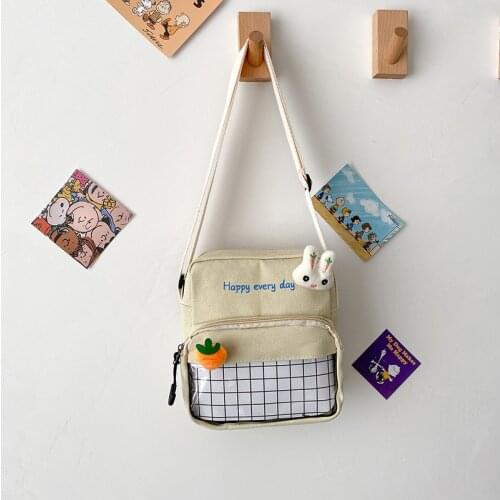 New 3-color Childrens Diagonal Small School Bag Plush Doll Canvas Bag Shoulder Messenger Bag Female Bag Trendy Fashion