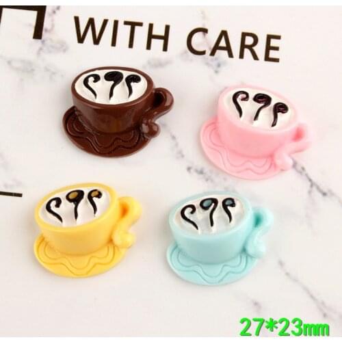 Newest 50pcs 27*23MM Lovely Coffee Tea Cup Shape DIY Jewelry Findings Flatback Resin Cabochons Ornament Accessories Button Patch