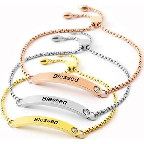 New Arrival! High Quality Fashion Stainless steel Blessed bar bracelet for women gold/rose gold link bracelets bangle