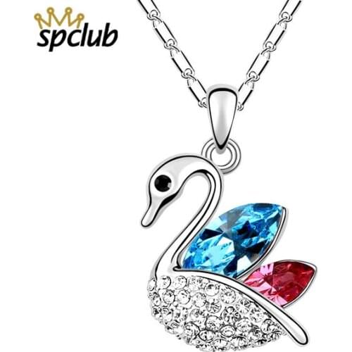 New Design Crystals from Swarovski Swan Pendant Necklace Charm Silver Color Link Chain Necklace for Women Animal Jewellery Gift
