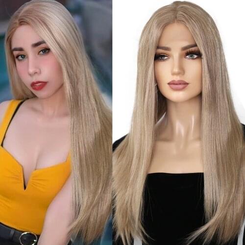 Lace Front Synthetic Wigs For Women Golden Color Daily Party Cosplay Wigs 24 Inch High HD Transparent Temperature Lace Wigs