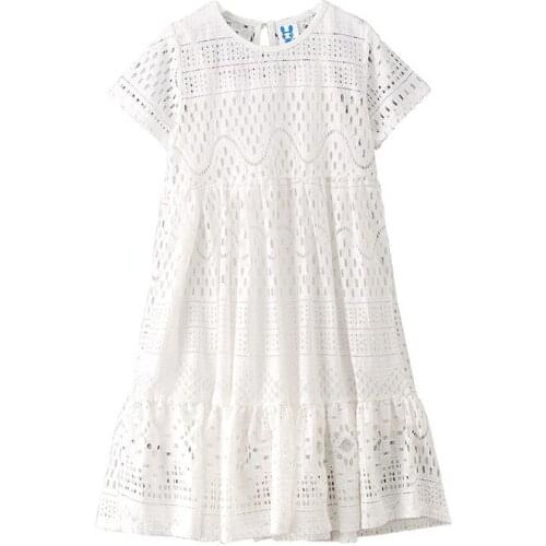 8 9 11 13 14 Years Old Girls Dress Fashion Kawaii Cute Lace White Roupas Infantis Menina Short Sleeve England Princess Dress